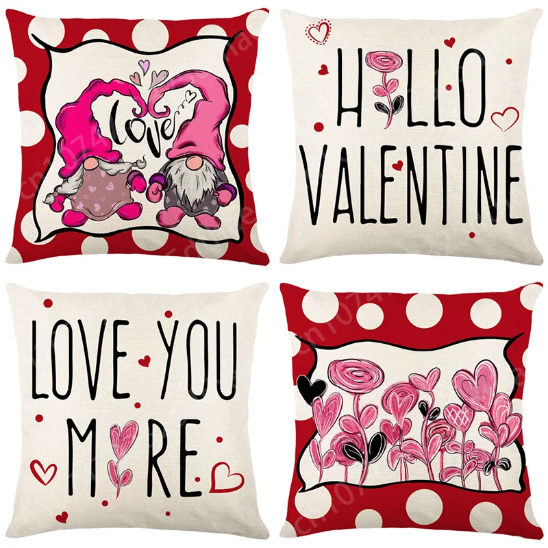 

45x45cm Valentines Day Cute Print Pillow Case Kawaii Cushion Cover Peachskin for Sofa Pillows Home Decoration Pillowslip Gift