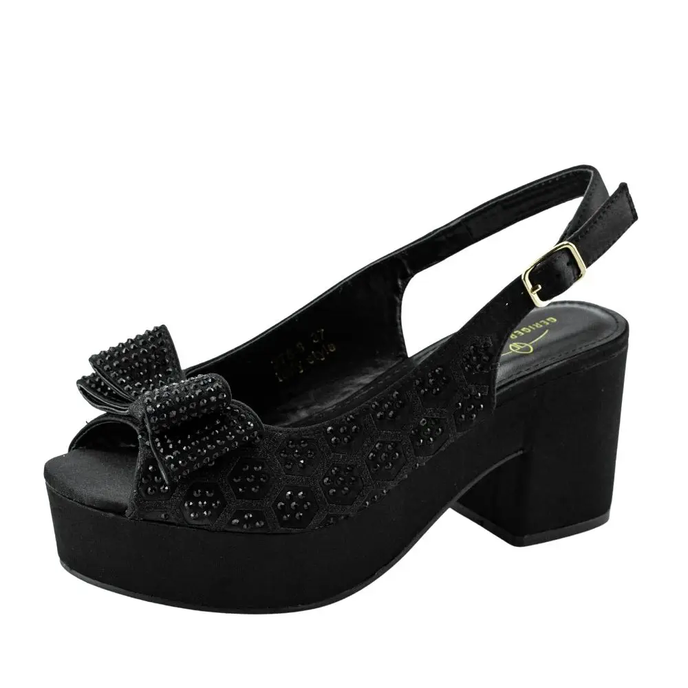 Rhinestone Women Chunky Heels Peep Toe Bowknot Cute Decor Bling Bling Women's Pumps Square Heels Slingbacks Dressy Sandals New