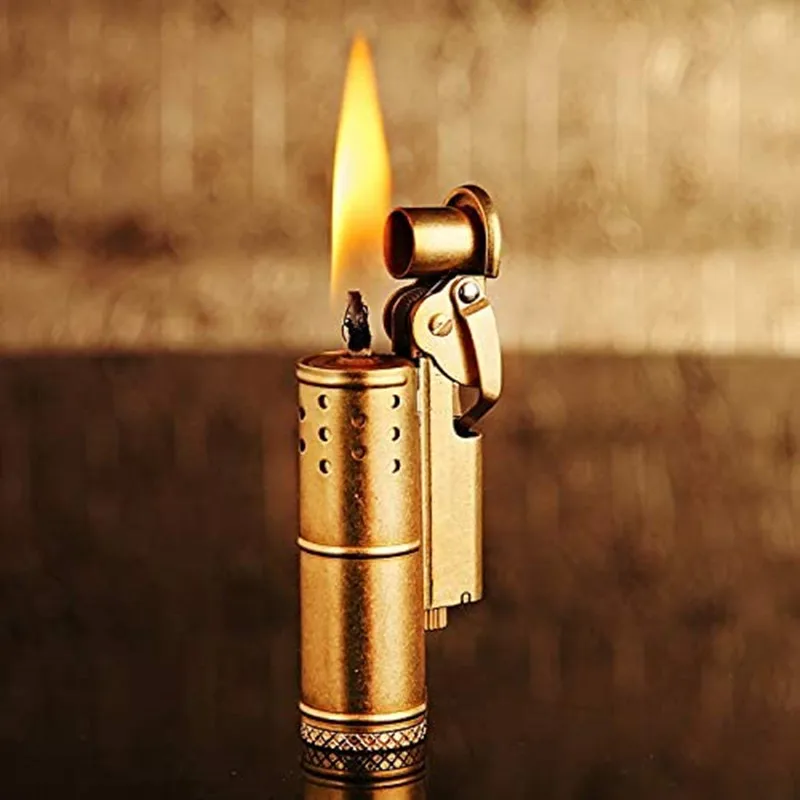 

Brass Retro Kerosene Lighter Trench Pure Copper Grinding Wheel Windproof Collection Portable Small Money Lighter Mens Small Gift