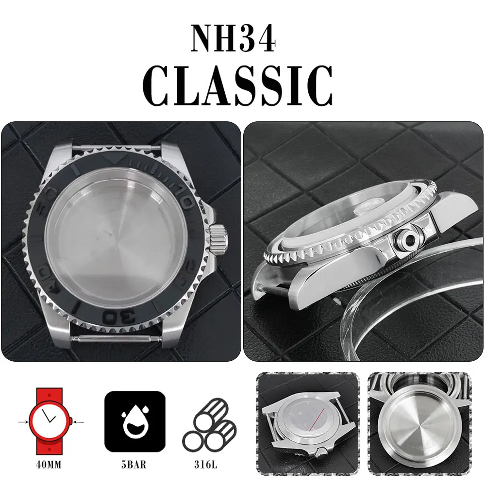 

Modified 40mm Watch Case Accessories: Fine Steel, Close-bottom Case, Ring Mouth, Sapphire Flat Glass for NH34GMT Movement