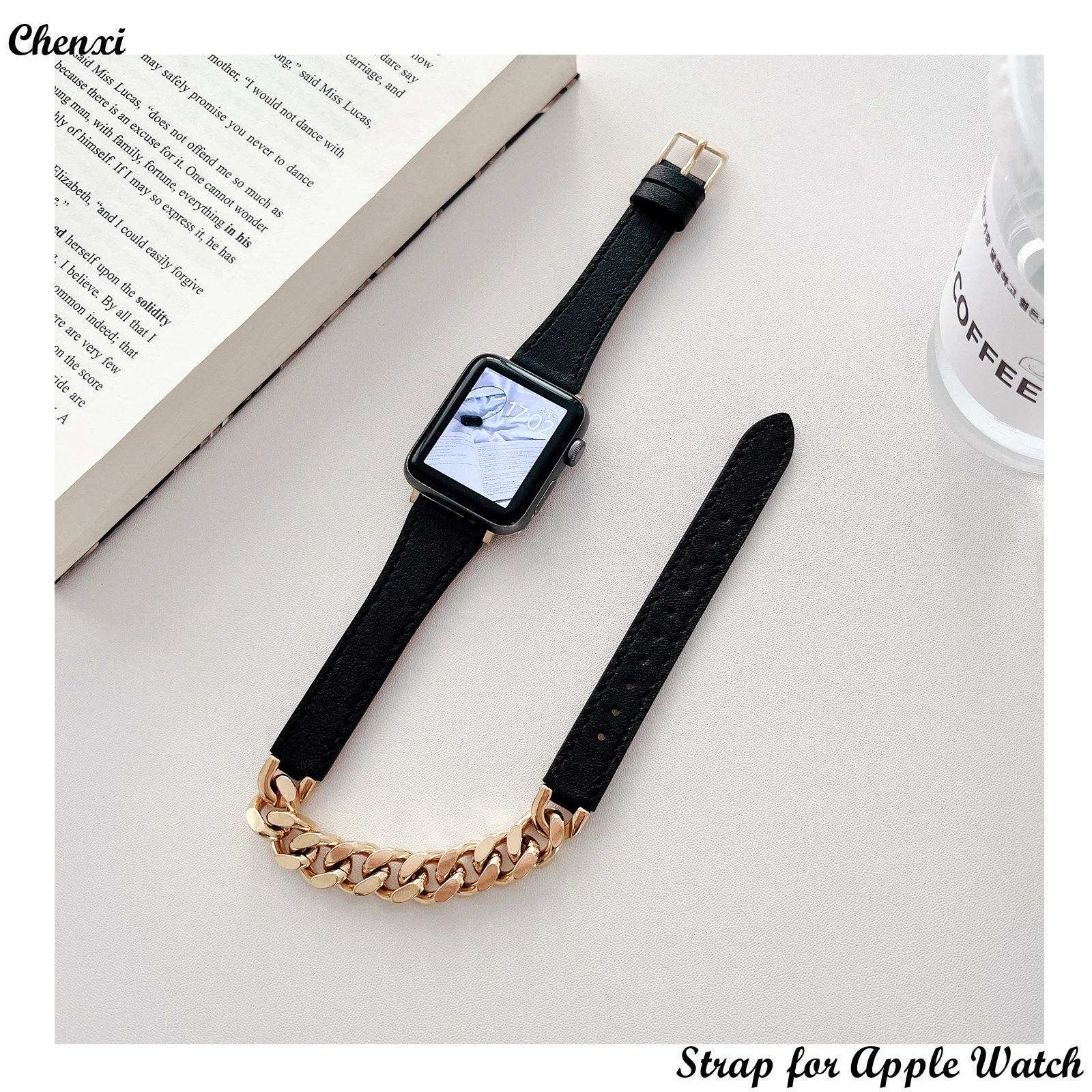 Leather Strap for Apple Watch bracelet double chain iwatch87654321SE Ultra men fashion stainless steel40 41 42 44 45 women wrist
