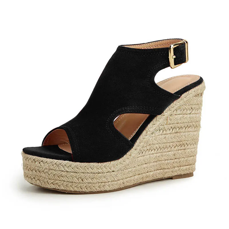 

EAGSITY espadrilles wedges platform peep toe sandals ankle strap high heel comfort casual shoes pumps