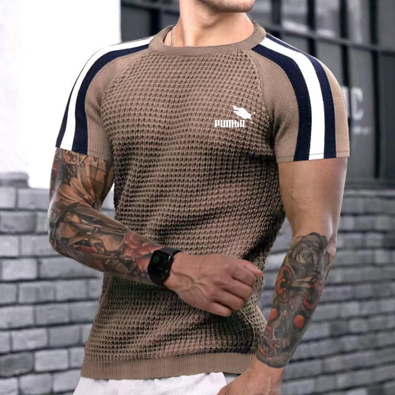 2023 New Spring Summer Sports T-shirt Men Pullovers High-quality short sleeve shirt Knitted Round Neck Top men Tees sportswear