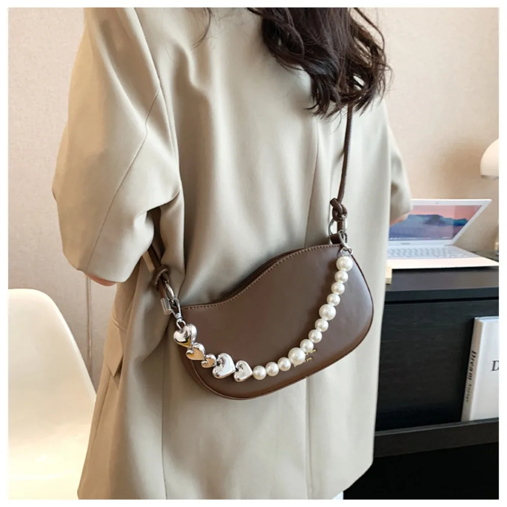 

Pearl Pearl Handle Bags Brand New PU Metal PU Leather Shoulder Bags Chain Solid Color Handbags