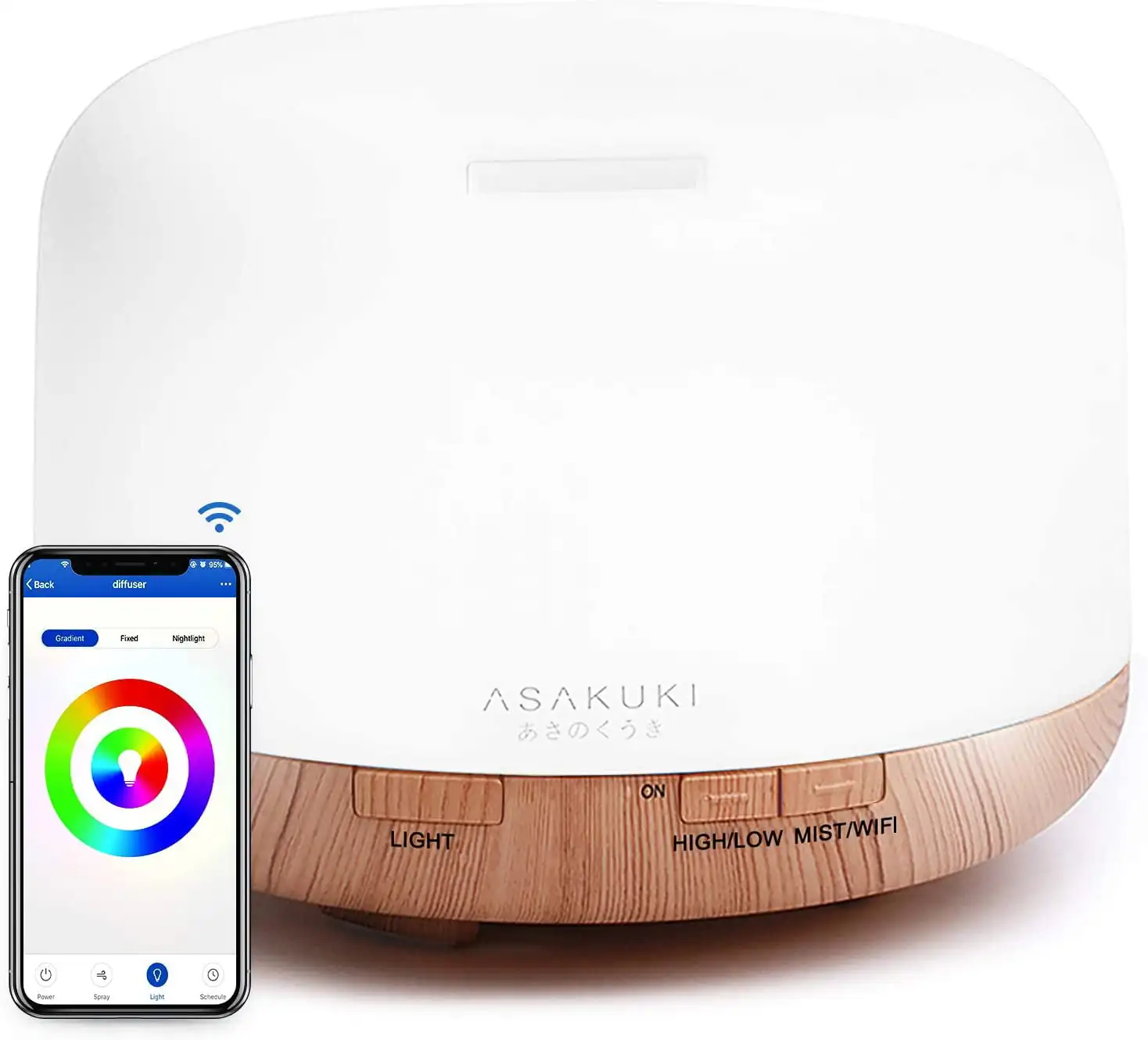 

Распылитель эфирных масел Air Fresh с Wi-Fi, 500 мл, ультразвуковой распылитель ароматерапии для лучшего сна, расслабления, успокаивающей ванны, охл...