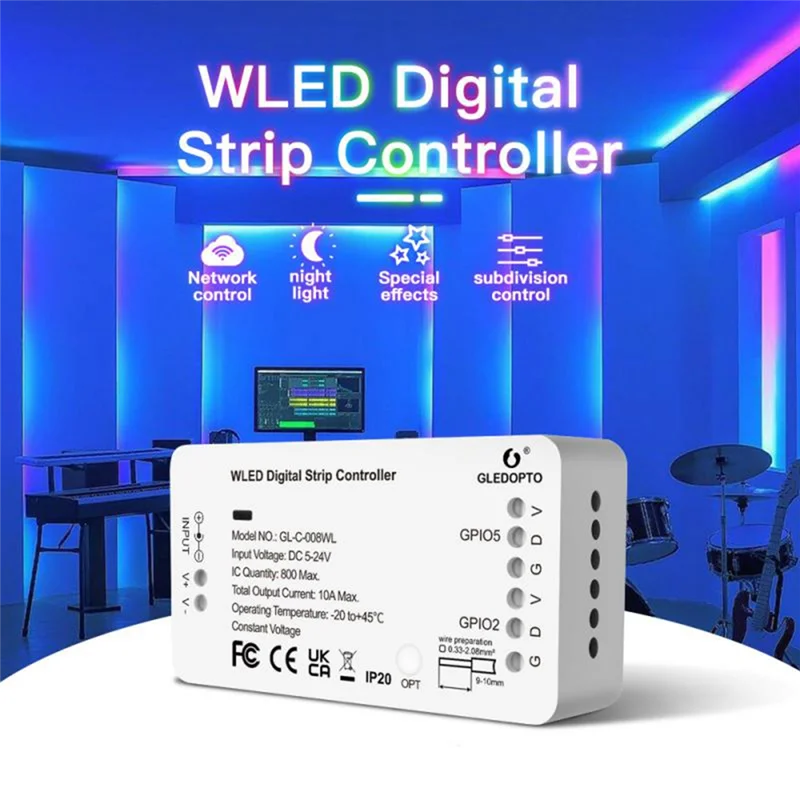 Фото Контроллер цифровых лент A37T-WLED RGB RGBW поддерживает WS2811 SK6812 SM16703P WS2812B APP Web MQTT и управление Homeassistan, Durab №3