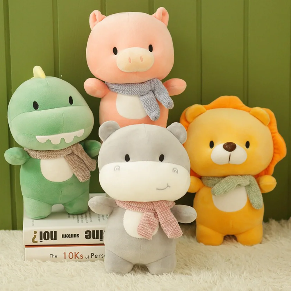 

Animal Doll Wearing Scarf Small Throwing Claw Machine Doll Dinosaur Hippo Lion Plush Toy Living Room Bedroom Decoration