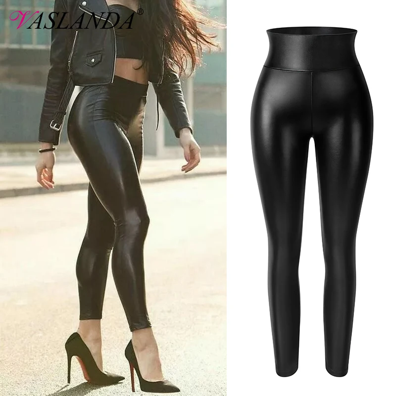

Women Sexy PU Leather Pencil Pants Tight Booty Up Skinny Leggings Faux Leather Trousers High Waisted Tummy Control Slim Jeggings