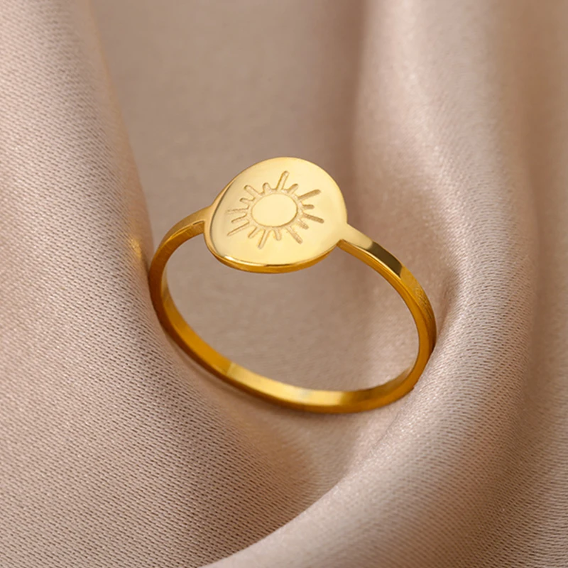 

Stainless Steel Sun Moon Rings for Women Fashion Gold Color Wedding Couple Rings Goth Vintage Aesthetic Finger Ring Jewelry Gift