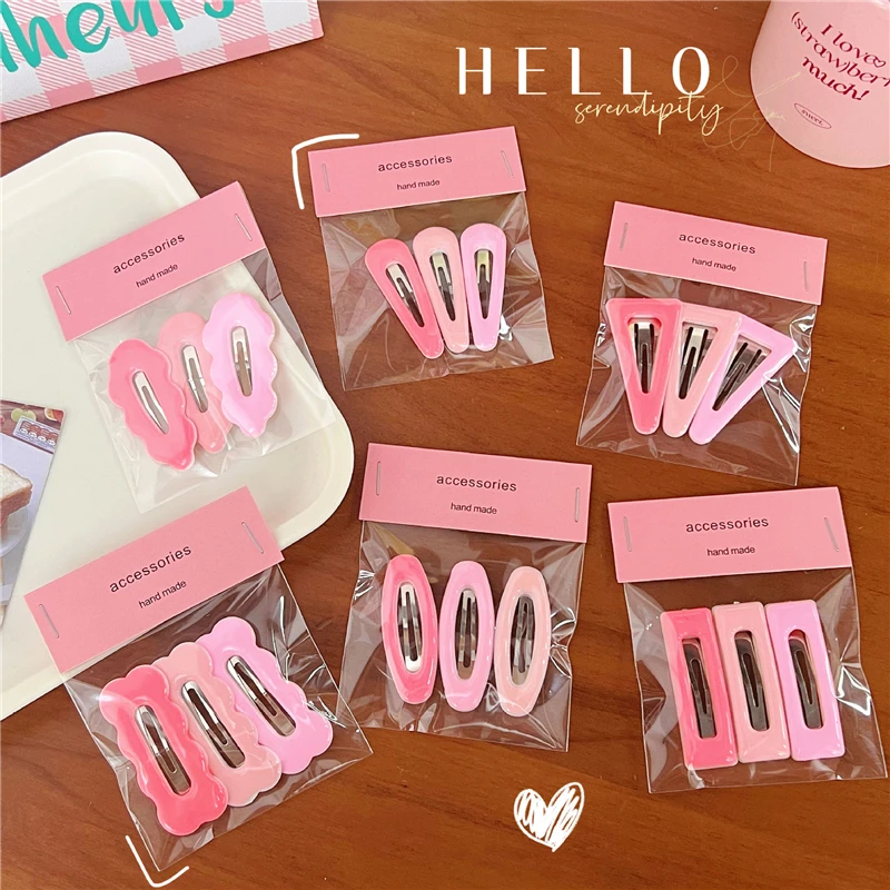 Персиковый розовый градиентный геометрический BB-зажим милая девушка сломанные