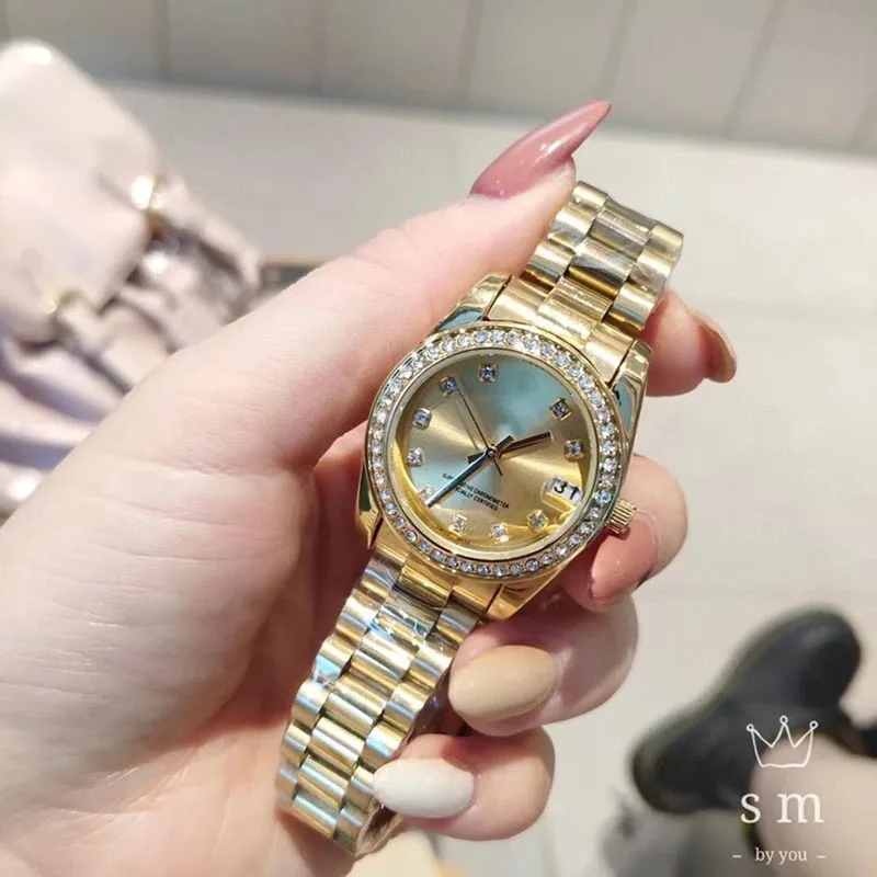 

31mm Women Lady Automatic Mechanical Clock Diamonds Sapphire Watch Stainless Steel Two Tone Luxury Grey Shell Dial Watches