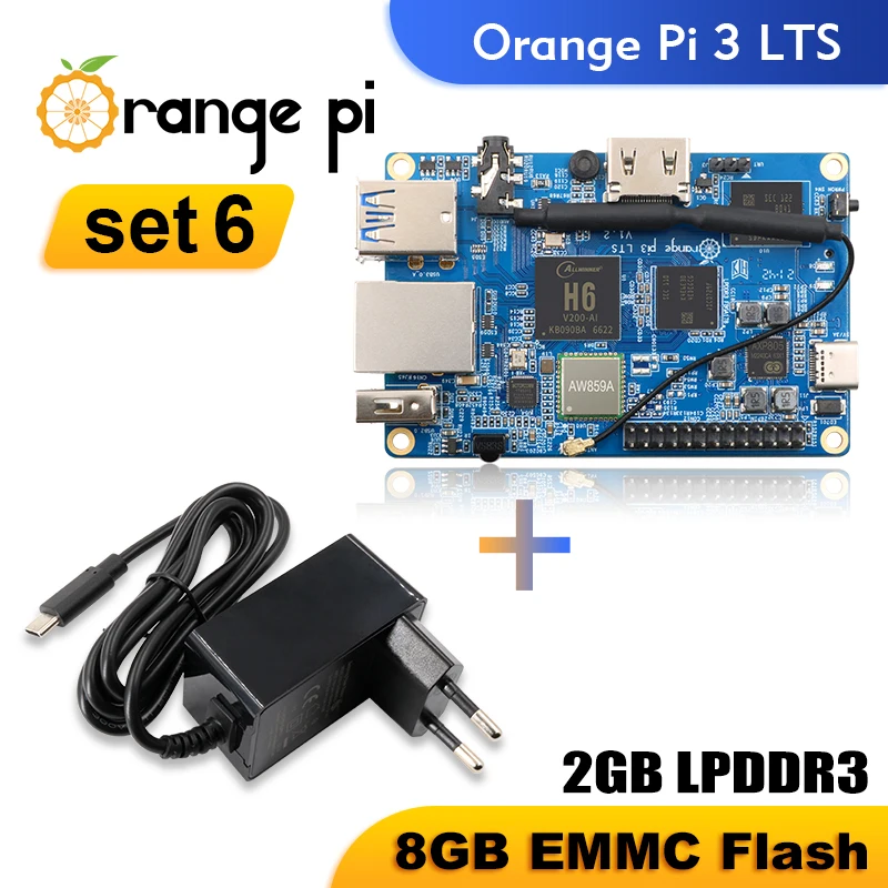 Блок питания Orange Pi 3 Lts + Type-C один компьютер AllWinner H6 2 Гб ОЗУ 8 EMMC работает на Android 9 0