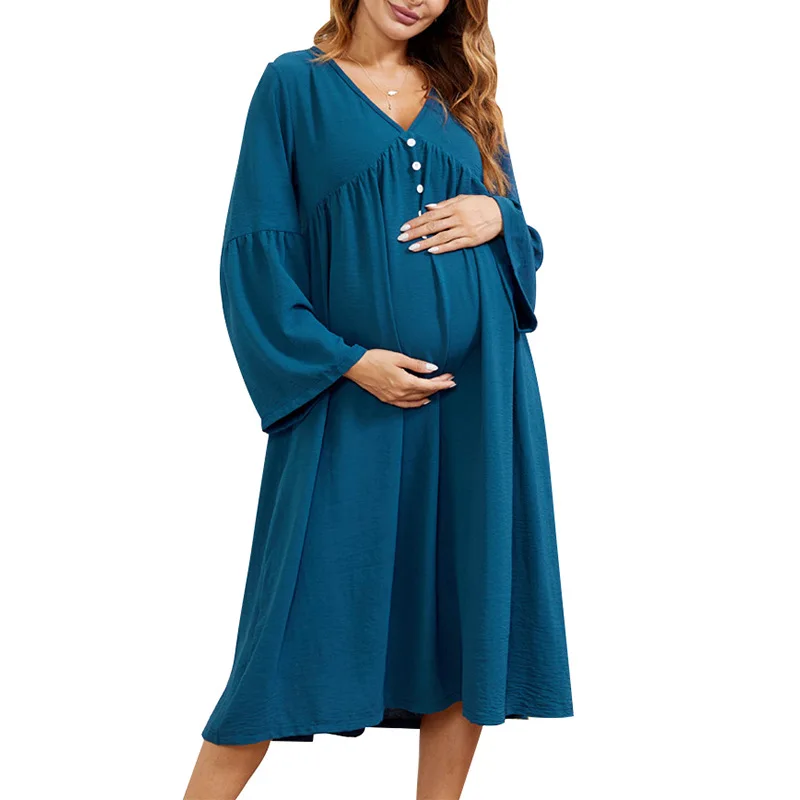 

Maternity Breastfeeding Dresses Pregnant Women's Fold Maternity Dress Comfy Pregnancy Nursing Cotton Evening Dress
