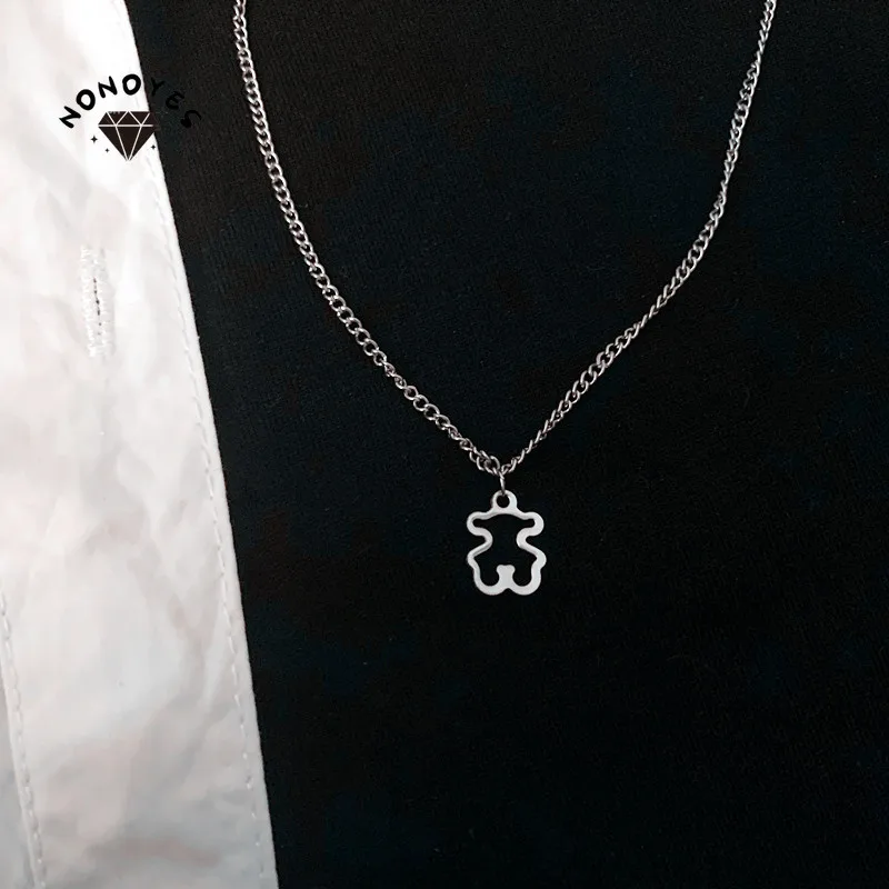 

Nonoyes Cute Bear Pendant Thin Chain Girl Stainless Steel Couple Necklace Trend Simple Woman dance Party Jewelry Gift Wholesal