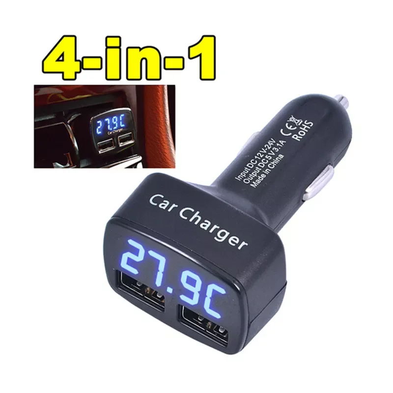 

Car Charger Dual DC5V 3.1A USB With Voltage/Temperature/Current Meter Tester Adapter Digital Display