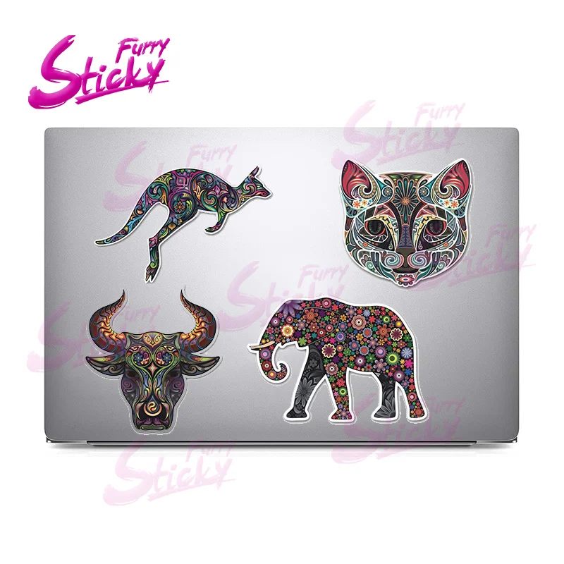 

Furry Sticky Colorful Print Pattern Sticker Animals Anime Car Sticker Decal Car Accessories Bumper Helmet Trunk Laptop Stickers