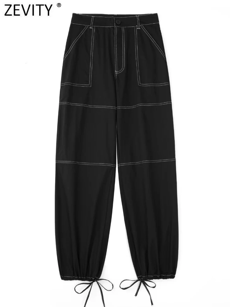 

Zevity Women Fashion Thread Stitching Decorative Bow Cargo Pants Female Zipper Fly Pocket Trousers Pantalones Mujer Pants P2506
