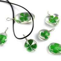 fashion clover necklace 45mm natural real four leaf clover necklace transparent glass pendant necklace