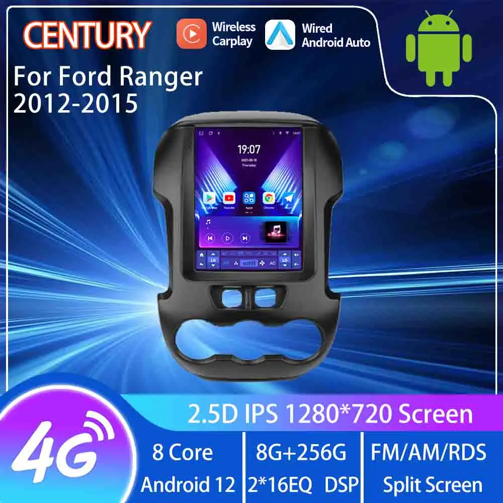 

Век для Ford Ranger 2012-2015 умный мультимедийный видеоплеер GPS радио 4G навигация CarPlay 8 + 128G Android 12 Тесла стиль