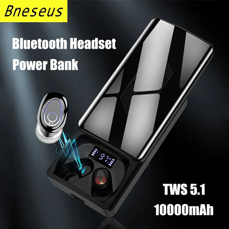 

TWS 5.1 Wireless Bluetooth Headsets HIFI 9D Stereo Waterproof Sport Earbuds 10000mAh Portable Power Bank Earphones Charging Case