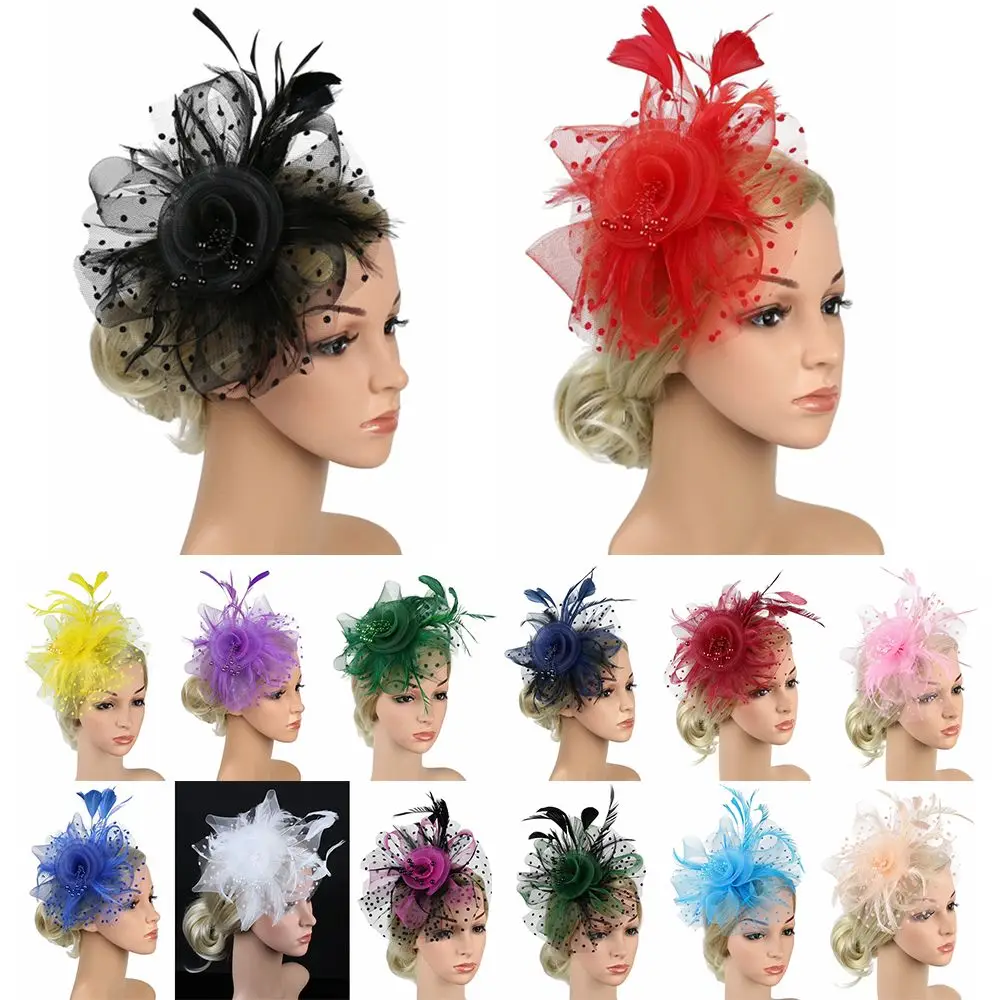 

Charming Fascinator Hats Flower Cocktail Tea Party Headwear Feather Fascinators Top Hat for Women Girls Stylish Hair Accessories