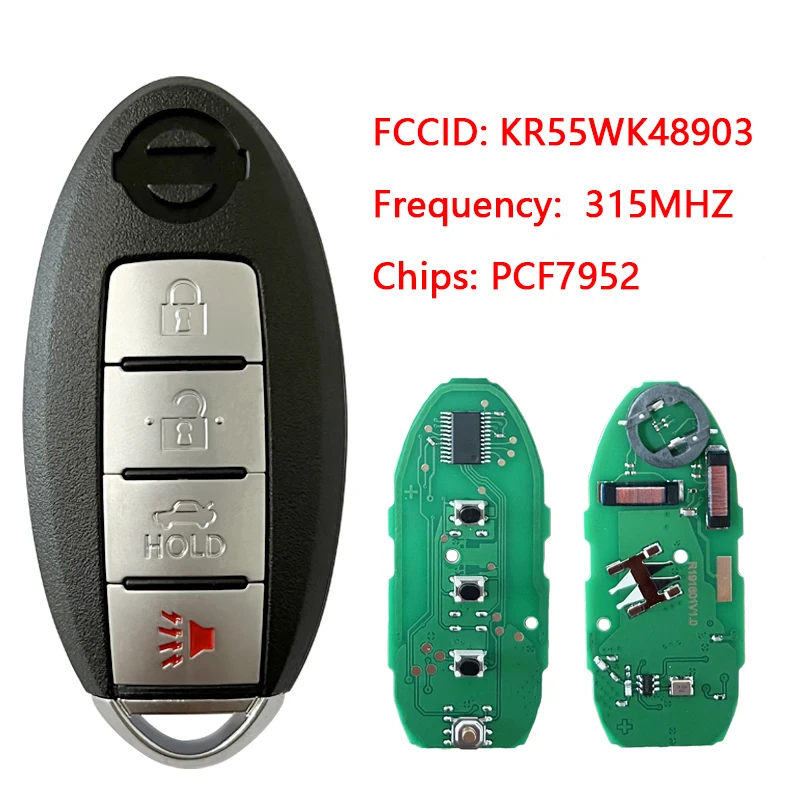Фото CN027003 Послепродажный 4 кнопки Smart Keyless Go Remote Fob 46 чипов 315 МГц FCC KR55WK48903 для N-issan Altima Maxima 2007+ №2