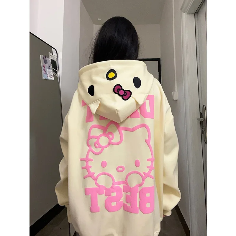 

Sanrio Hello Kitty Yk2 Hoodies Retro Zip Oversized Printing New Leisure Sweatshirt Cardigan Anime Jacket Kawaii Tops Streetwear