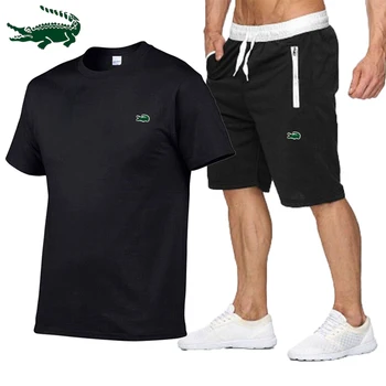 2023 High quality spring and summer new men's casual sports cotton round neck short-sleeved T-shirt+casual sports pants set 1