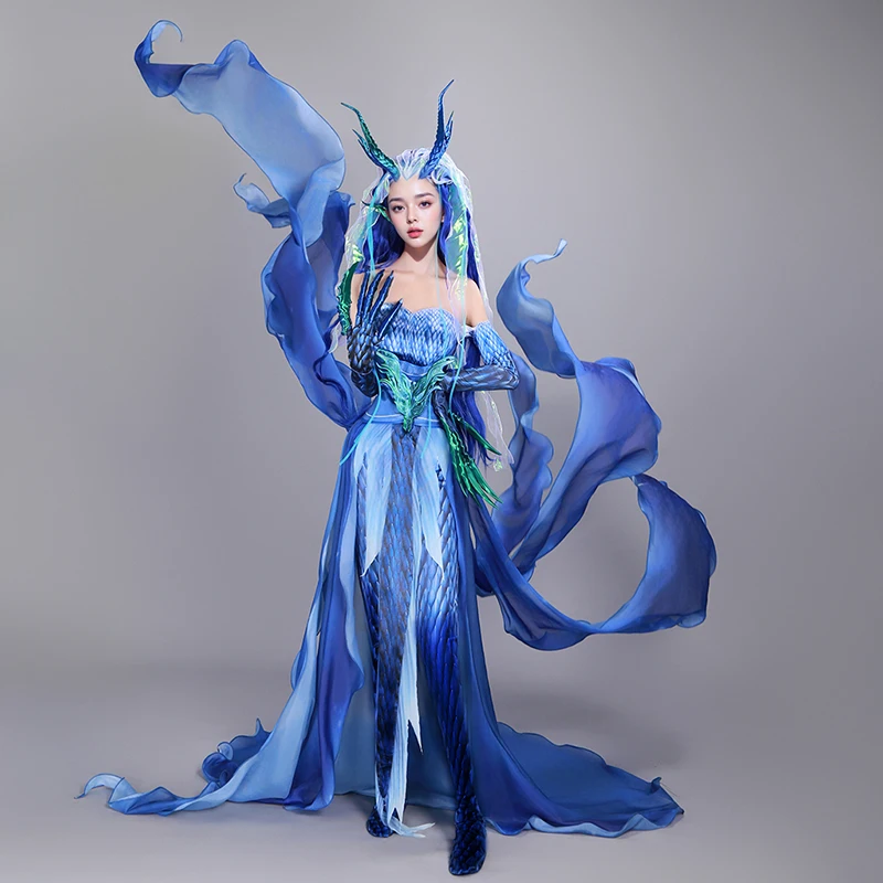 Косплей костюм Не Zha сезон 2 синее платье