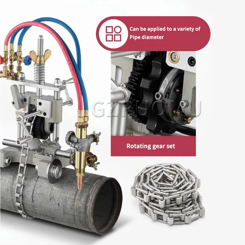 

CG2-11G Manual Pipe Cutting Machine Semi-Automatic Hand Crank Chain Flame Gas Cutter Stainless Steel Pipeline Bevel Angle 0-45°