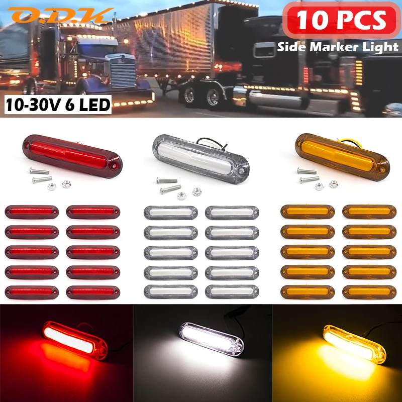 10pcs 12V 24V 6 LED Side Marker Lights Car External Lights Indicators Warning Tail Light Trailer Truck Lorry Boat Lamps