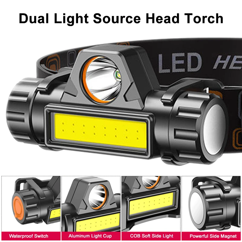 

LED Headlight Torch Work Light Bright Powerful XPE+COB Headlamp with Magnetic Outdoor Camping Hiking Fishing Lantern Flashlight