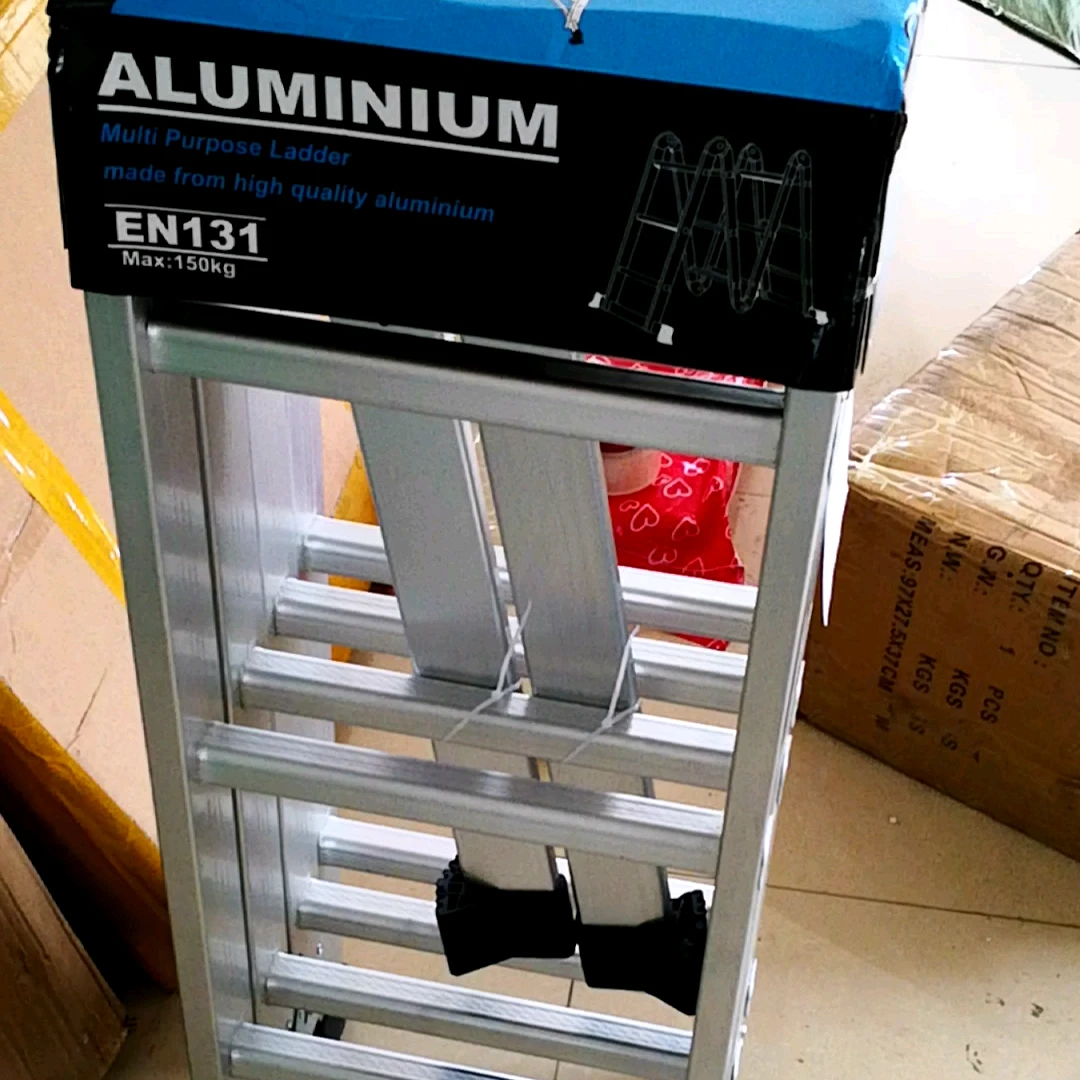

Blue and silver telescopic ladder 4*4 step locking hinges multifunction aluminum step ladder