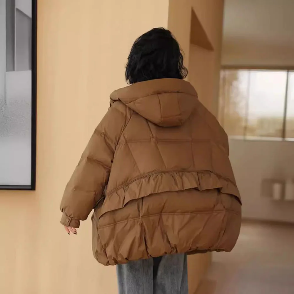 Корейский модный женский пуховик с капюшоном свободная куртка 2024 осень-зима