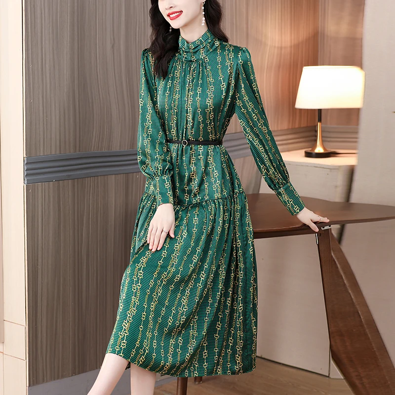 ZUO MAN RU 2022 Autumn New Arrival High Quality Turn-down Collar Solid Color M-4XL Long Sleeve Women Long Dress With Belt