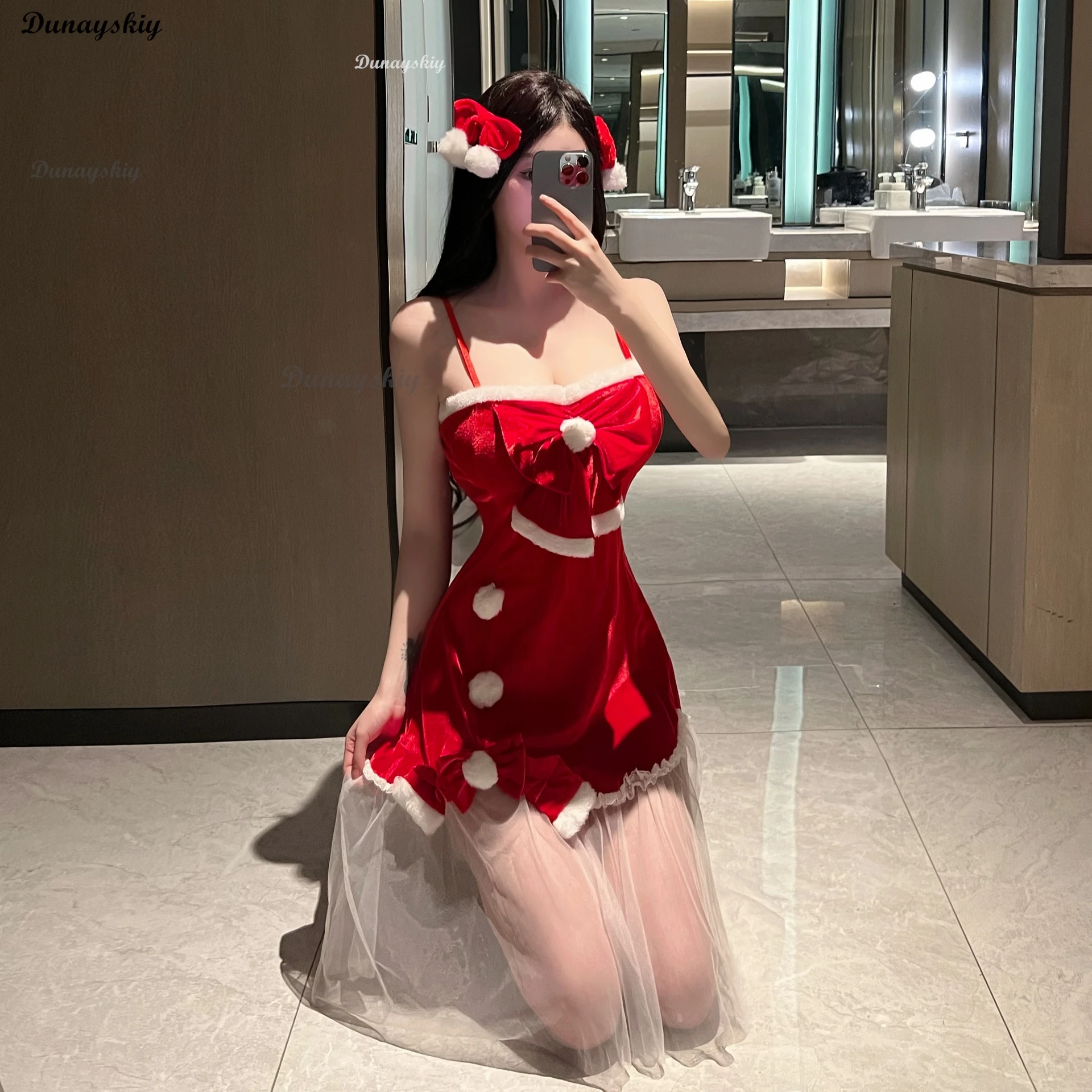 Рождественский Cheongsam сексуальный костюм кролика для девочек халат Санта-Клауса