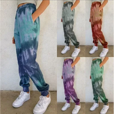 

Women's Elastic Band Casual Trousers Autumn Winter Women's Fashion Popular Tie-dye Printing Small Feet Lantern Casual Trousers