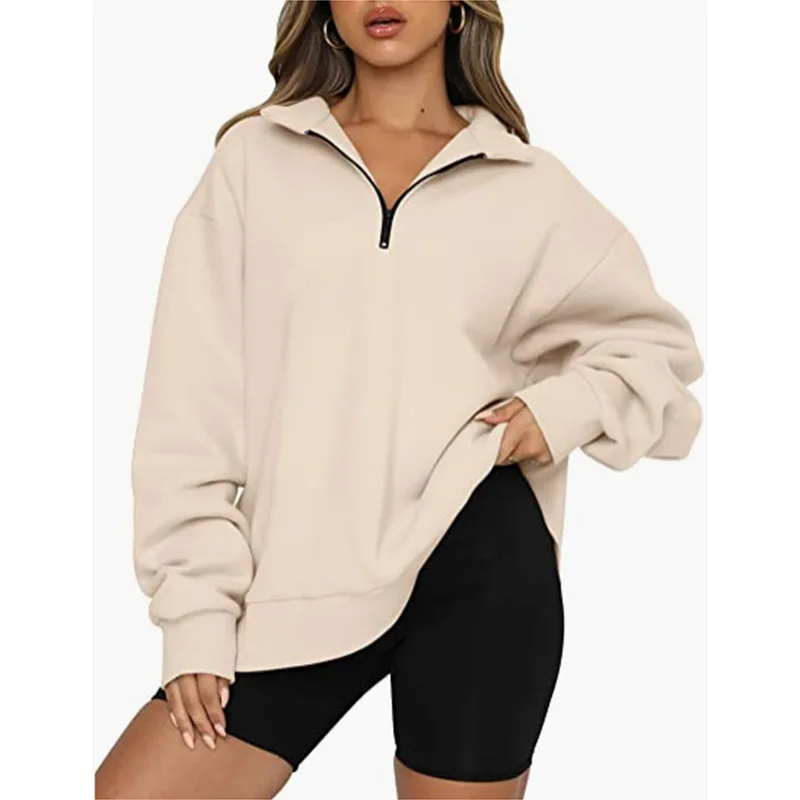 

Sweatshirt Women Fall Winter 2022 Drop Sleeves Streetwear Women's Loose Casual Top with Lapel Zip-up Long-sleeved Pullover
