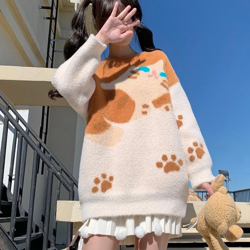 Deeptown Y2k женские свитера с героями мультфильмов винтажные японские модные вязаные