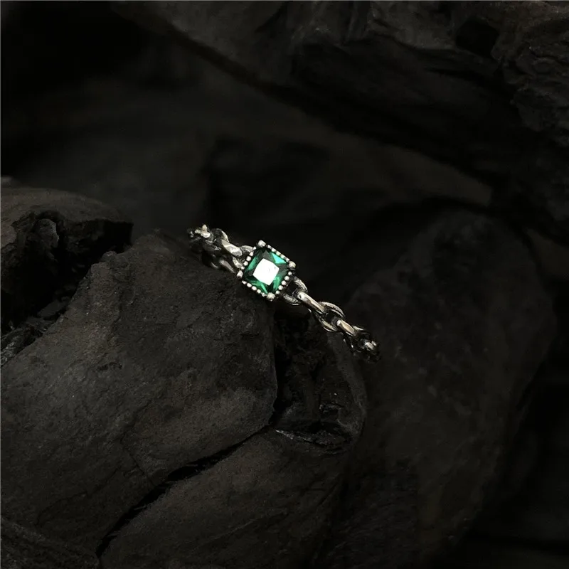 

Liemjee Fashion Personality Party Punk Jewelry Chain Green Zircon Silver Ring For Women Feature Namour Charm Gift All Seasons