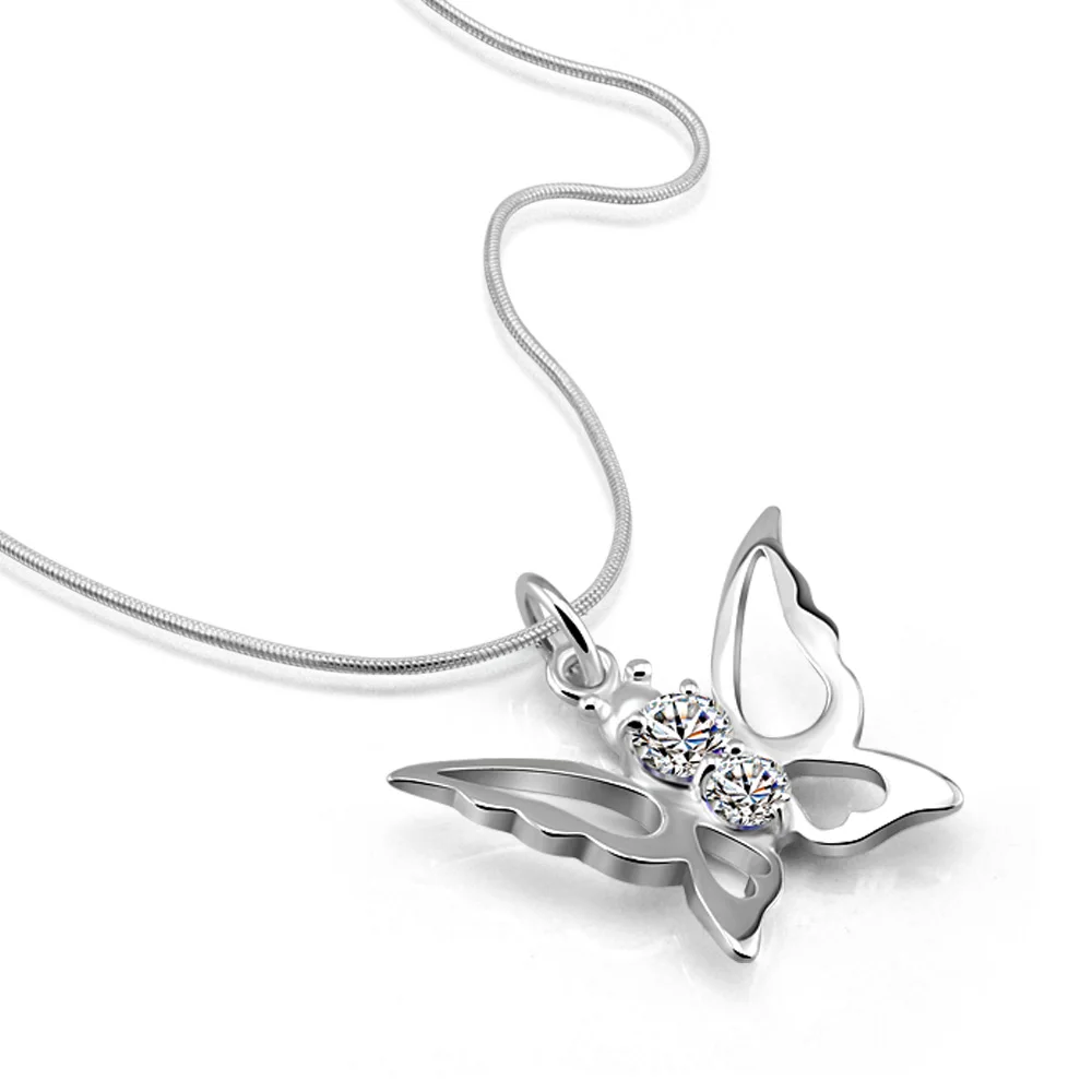 

ziqiudie 925 Sterling Silver Butterfly Snake Bone Necklace Upscale diamond-encrusted women' bow collarbone chain women's jewelry