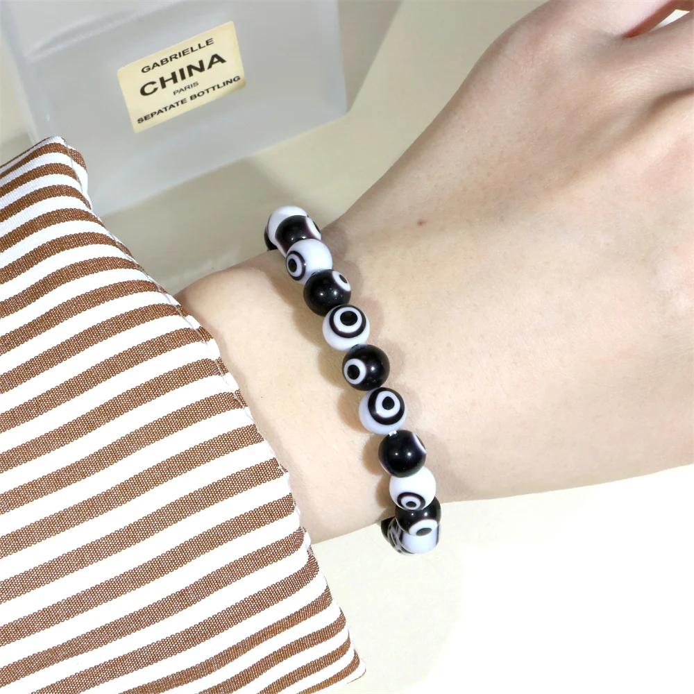 

8MM Devil's Eye Plastic Resin Beads Bracelets Fashion Jewelry For Women Elastic Summer Beach Bangle Lucky Jewelry Gift Wholesale