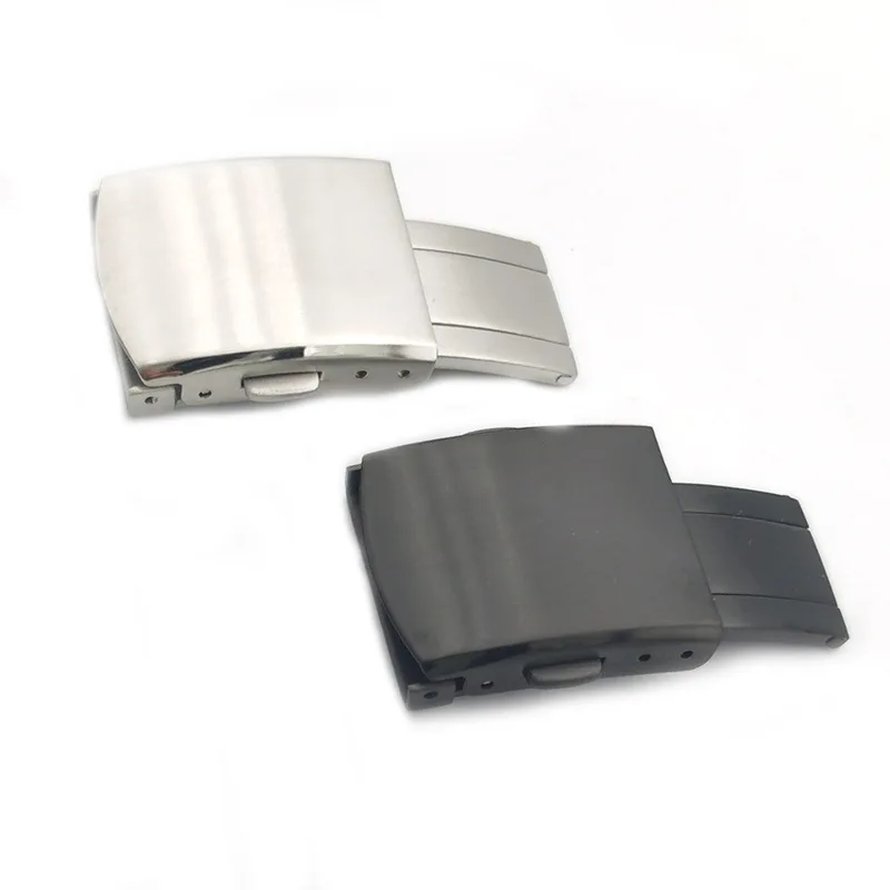 18MM 20MM 22MM High-quality High-grade Light Luxury Silver Black 304 Stainless Steel Double-press Folding Turtle Back Buckle