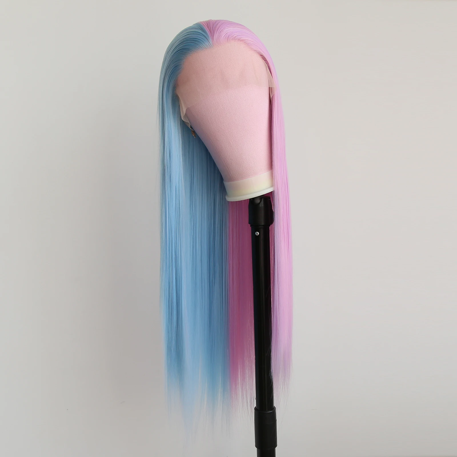 BTWTRY-Peluca de cabello sintético con malla frontal para mujer, color morado, rosa y azul claro, colores variados