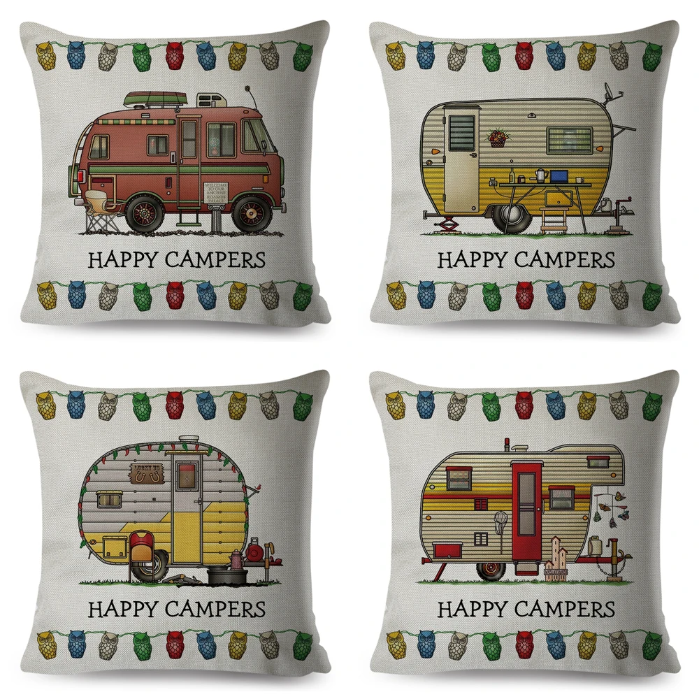 Чехол для подушки Happy Campers декоративный мультяшный дом дорожный автомобиль чехол