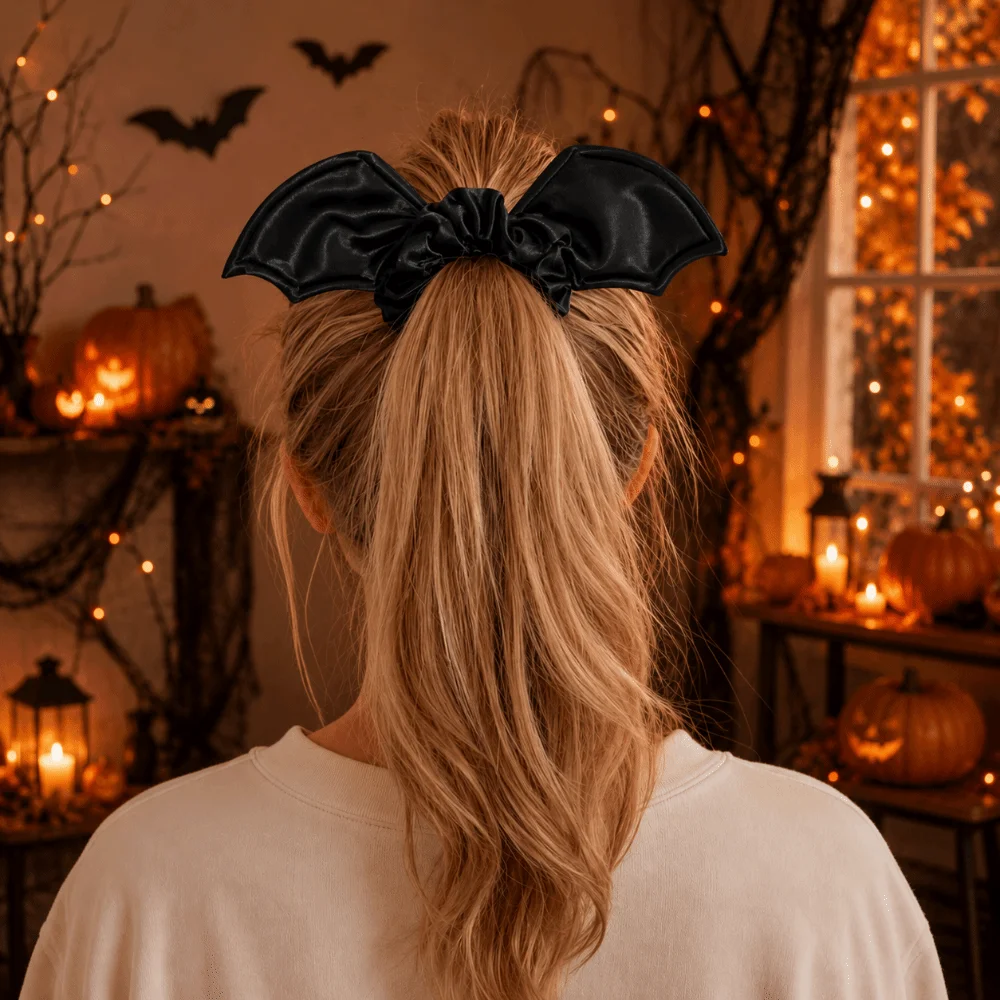 Модная резинка для волос Fashion Star Bat Scrunchie: Элегантный готический бантик для волос на Хэллоуин, серебряная резинка для волос с паутиной, для маскарадов (art.: 3920dca4d205e) - 3920dca4d205e