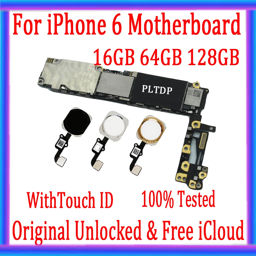 

100% Tested Motherboard for iphone 6 without iCloud Logic boards With / NO fringerprint for iphone 6 Mainboard replace plate