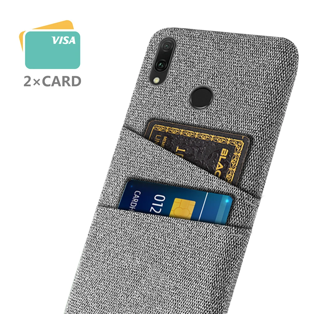 

For Huawei Y7 2019 Case Dual Card Fabric Cloth Luxury Business Cover Y 7 2019 Coque for Huawei Y7 Prime 2019 Coque Funda Capa
