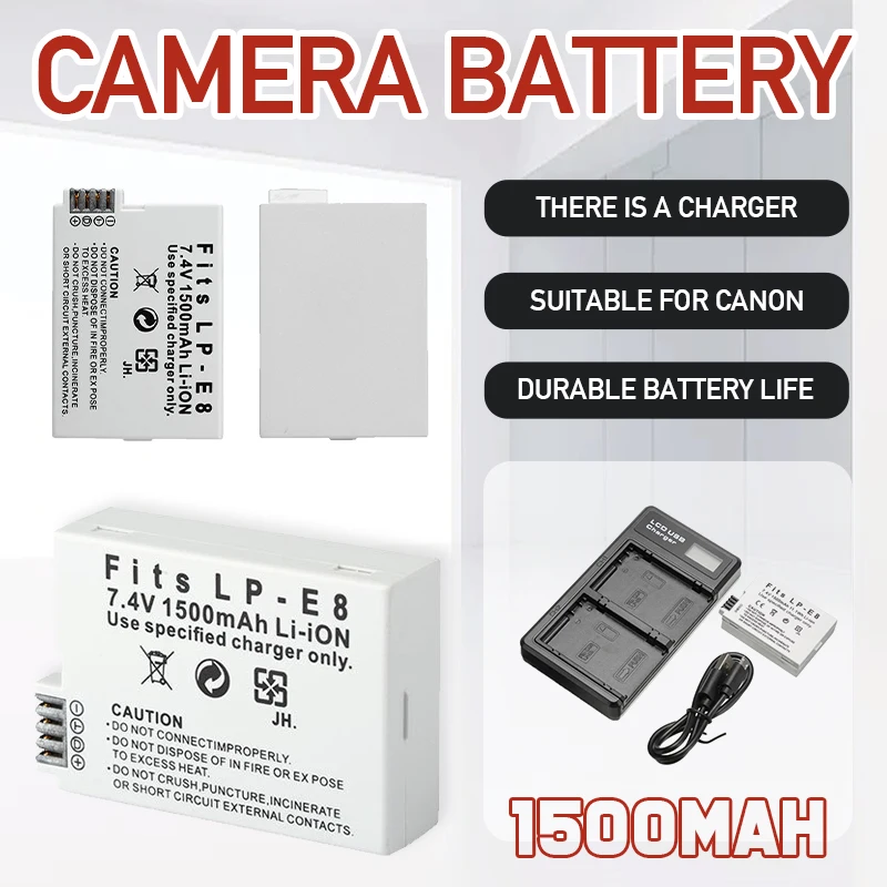 

New 1500mAh 7.2V Canon LP-E8 LPE8 LP E8 Camera Battery For Canon EOS X4 X5 X6i X7i T2i T3i 550D 600D 650D 700D+ LCD Dual Charger