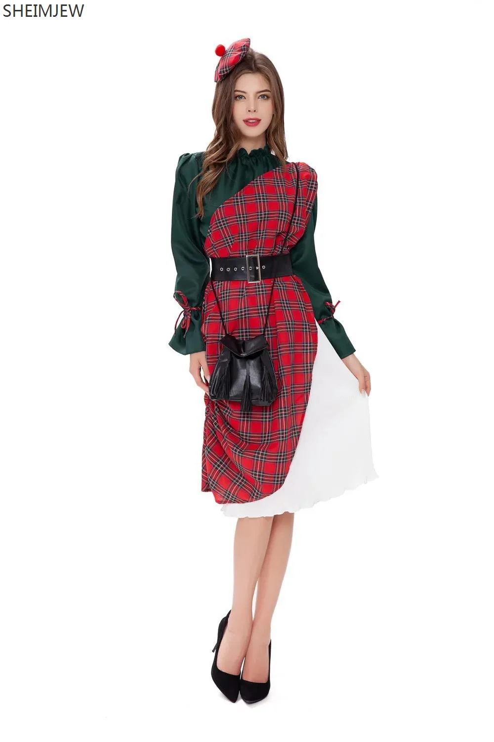 Взрослый костюм горничной Шотландии карнавальный для женщин клетки сценическое